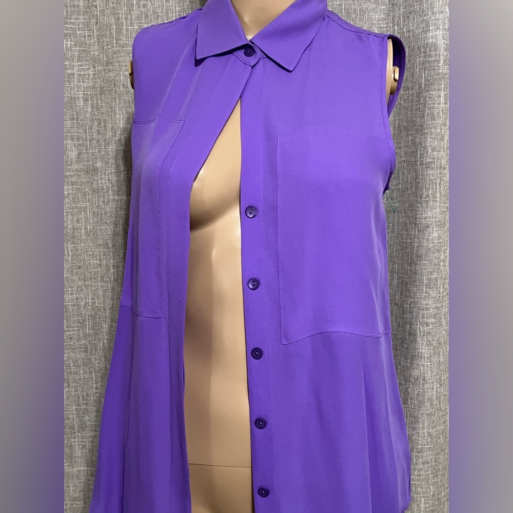 New*Theory purple Duria~SMALL~silk sleeveless collared blouse